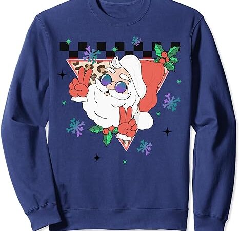 Christmas cutes santa claus groovy vibes peace sign leopard sweatshirt Christmas cutes santa claus groovy vibes peace sign leopard sweatshirt