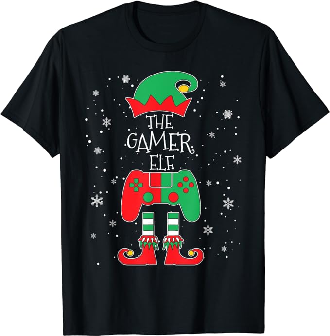 Christmas Elf Matching Gamer Family Gaming Boys Kids Men T-Shirt
