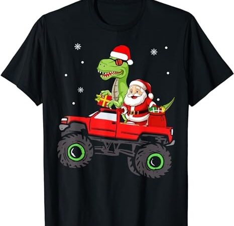 Christmas family matching santa truck dinosaur boys kids t-shirt