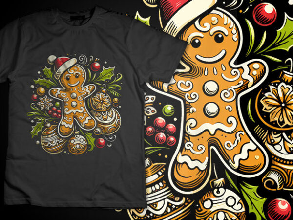 Christmas gingerbread merry christmas xmas morning holiday tshirt design