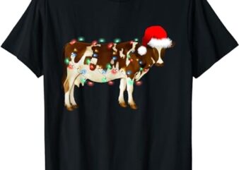 Christmas Heifer Santa Hat Christmas Lights Cow Lovers T-Shirt