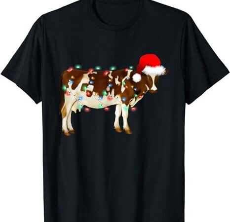 Christmas heifer santa hat christmas lights cow lovers t-shirt
