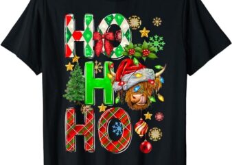 Christmas Ho Ho Ho Cute Highland Cow Santa Hat Xmas Pajamas T-Shirt
