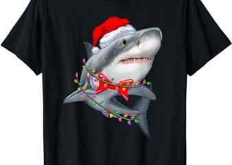 Christmas Lights Shark Wearing Xmas Hat – Cute Shark Lover T-Shirt