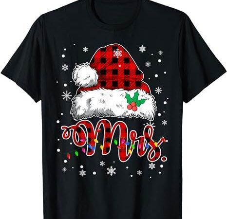 Christmas mr and mrs claus matching pajamas plaid couples t-shirt