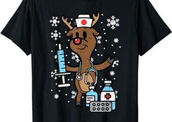 Christmas Nurse Reindeer Funny Xmas Nursing Scrub Top Women T-Shirt
