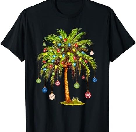 Christmas palm tree light hawaiian tropical xmas t-shirt
