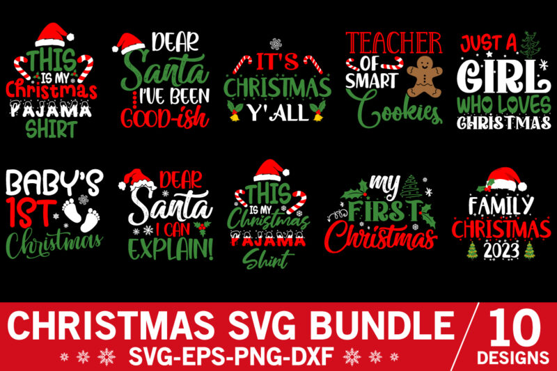 10 christmas design bundle svg, png, dxf, eps, bundle christmas svg, holiday svg, christmas decor svg, christmas design svg, santa svg Cut