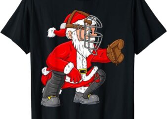 Christmas Santa Claus Baseball Catcher Boys Girls Kids Xmas T-Shirt