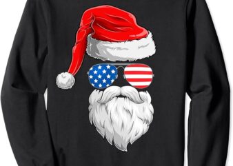 Christmas Santa Claus Face US Flag Sunglasses with Hat Beard Sweatshirt