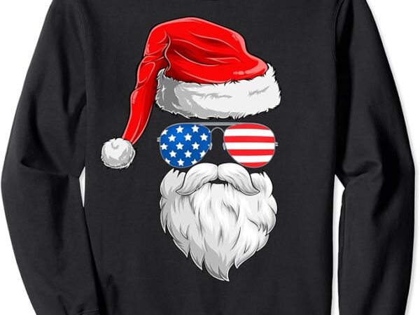 Christmas santa claus face us flag sunglasses with hat beard sweatshirt