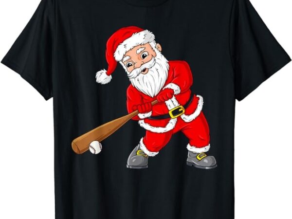 Christmas santa claus with baseball bat boys kids teens xmas t-shirt