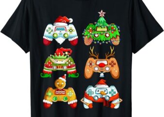 Christmas Santa Elf Gaming Controllers Snowman Boys Kids T-Shirt
