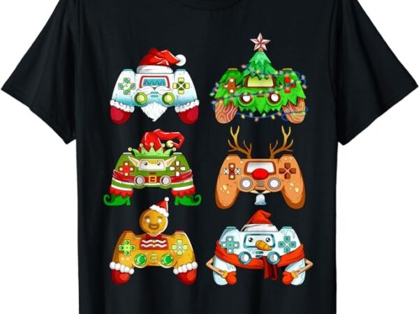 Christmas santa elf gaming controllers snowman boys kids t-shirt