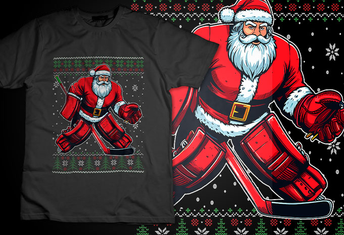 Christmas Santa Hockey Goalie Ugly Christmas TShirt Design