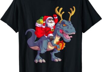 Christmas Santa Riding Dinosaur Deer Xmas Kids Boys Men Short Sleeve T-Shirt