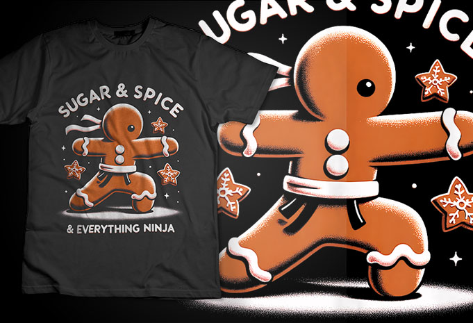 Christmas Sugar & Spice & Everything Ninja Funny T-Shirt Design