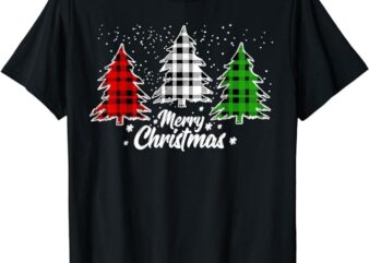 Christmas Tree Buffalo Plaid Red White Green Xmas Light T-Shirt