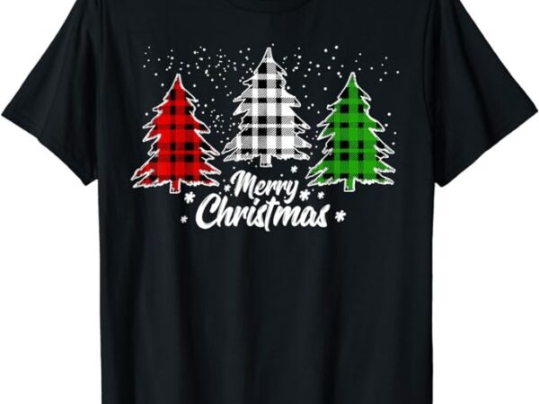 Christmas tree buffalo plaid red white green xmas light t-shirt
