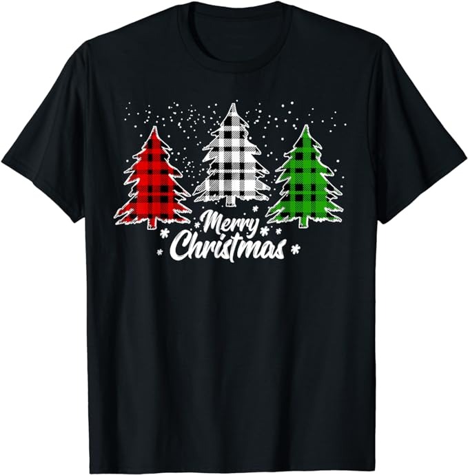 Christmas Tree Buffalo Plaid Red White Green Xmas Light T-Shirt