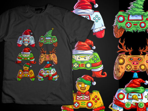 Christmas video game controller santa hat christmas gamer tshirt design