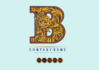 Classic flourish letter B monogram logo luxury brand t shirt vector file