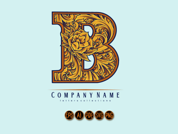 Classic flourish letter b monogram logo luxury brand t shirt vector file