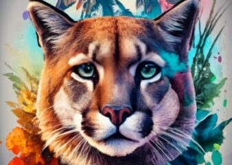 Conejo Tshirt design – Double exposure of an puma and a mountain, natural scenery PNG File