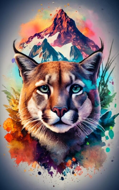 Conejo Tshirt design – Double exposure of an puma and a mountain, natural scenery PNG File