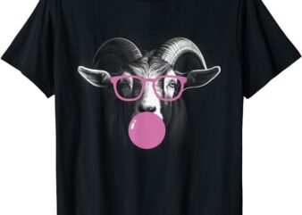Cool Goat Face Eating Gum And Makes A Bubble Tee Cute Goat T-Shirt