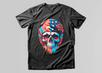 Skull with American flag T-Shirt Design