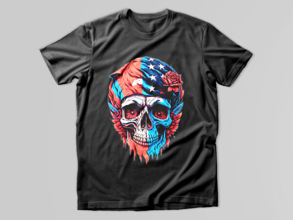 Skull with american flag t-shirt design