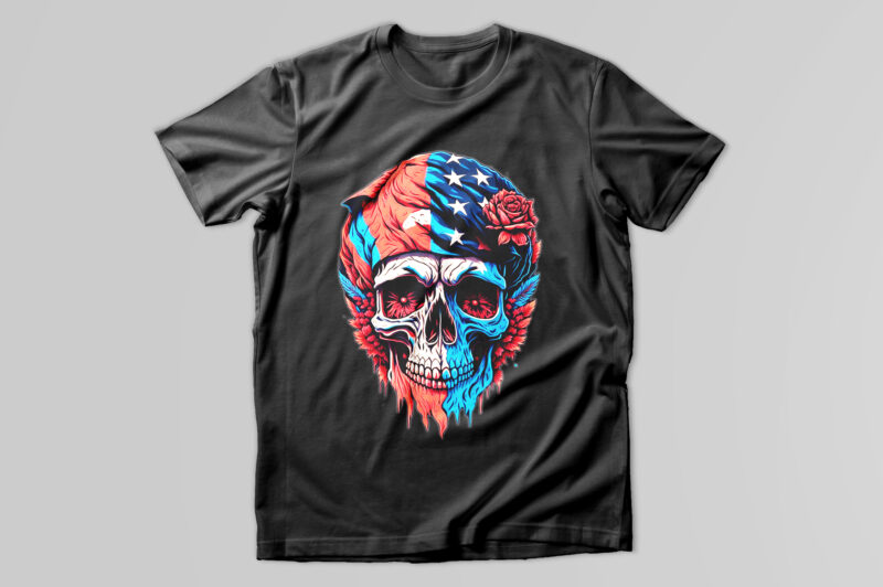 Skull with American flag T-Shirt Design