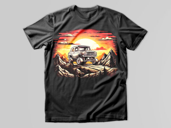 Sunset car t-shirt design