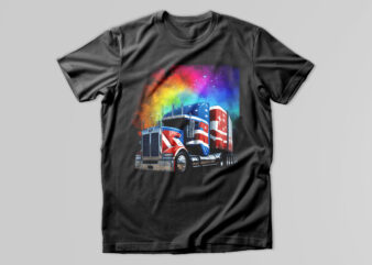 Truck with American flag t shirt designs for sale