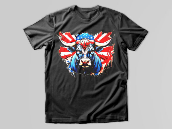 Bull head and american flag t-shirt design
