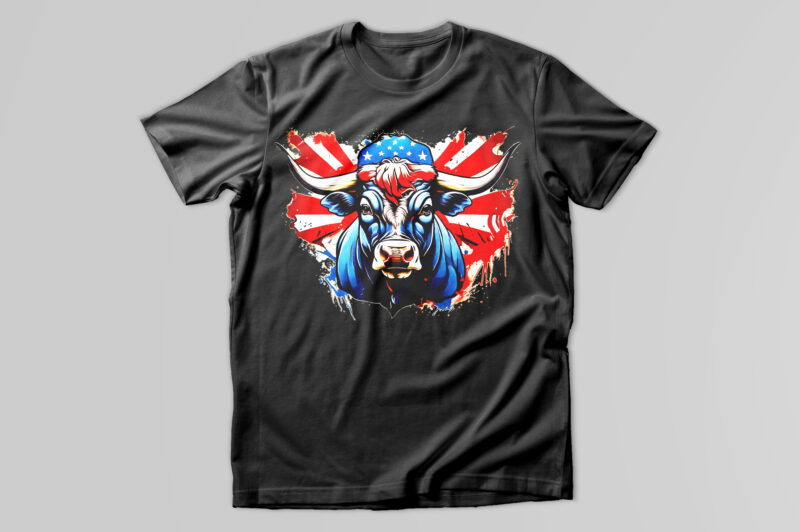 Bull head and American flag T-Shirt Design