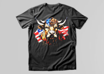 Bull head and American flag T-Shirt Design