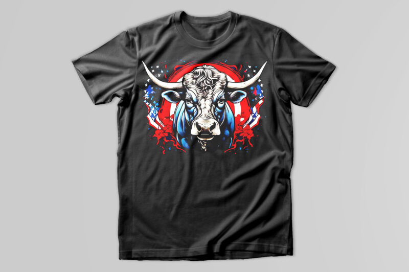 Bull head and American flag T-Shirt Design