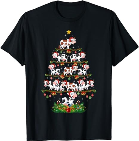 Cow Christmas Tree Funny Cow Lover Cow Xmas T-Shirt