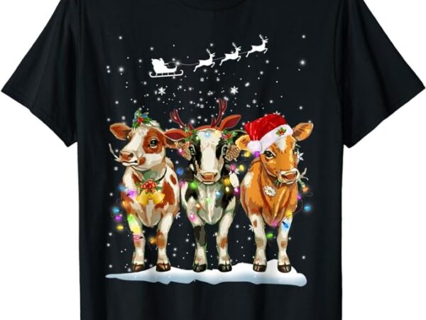 Cow reindeer santa hat christmas light funny cows lover xmas t-shirt