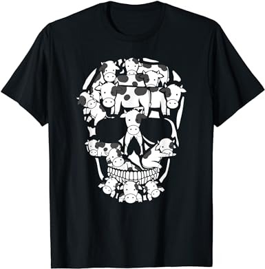 Cows farm skeleton halloween farmer cow skull t-shirt