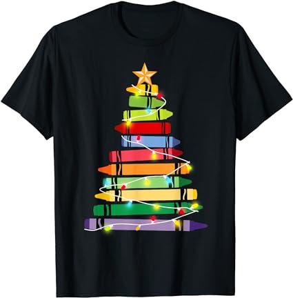 Crayon christmas tree teacher student xmas holiday pajamas t-shirt