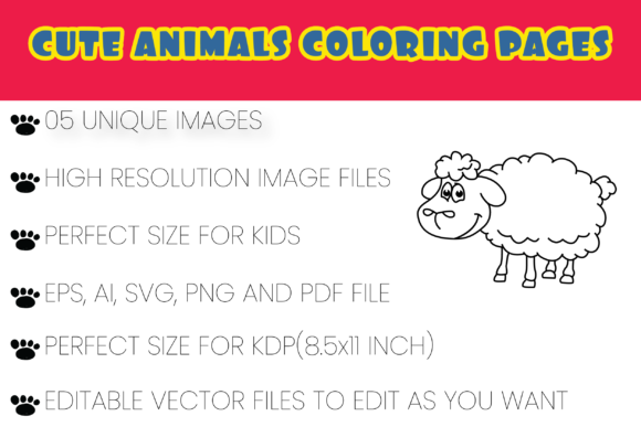 Cute Animals Coloring Page for Kids (KDP)