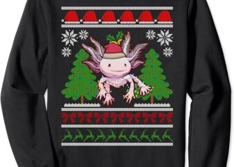Cute Axolotl Ugly Sweater Christmas Lights Santa Hat Kawaii Sweatshirt 2
