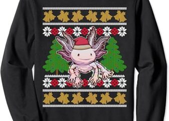 Cute Axolotl Ugly Sweater Christmas Lights Santa Hat Kawaii Sweatshirt