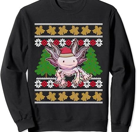 Cute axolotl ugly sweater christmas lights santa hat kawaii sweatshirt