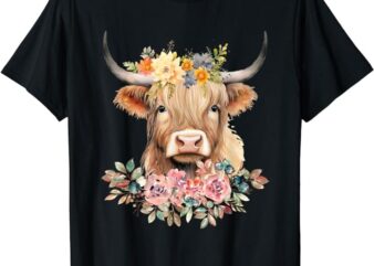 Cute Baby Highland Cow With flowers Calf Animal Christmas T-Shirt