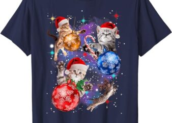 Cute Christmas Cats In Space Ornaments Graphic T-Shirt png file