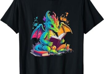 Cute Dragon Reading Book T-Shirt